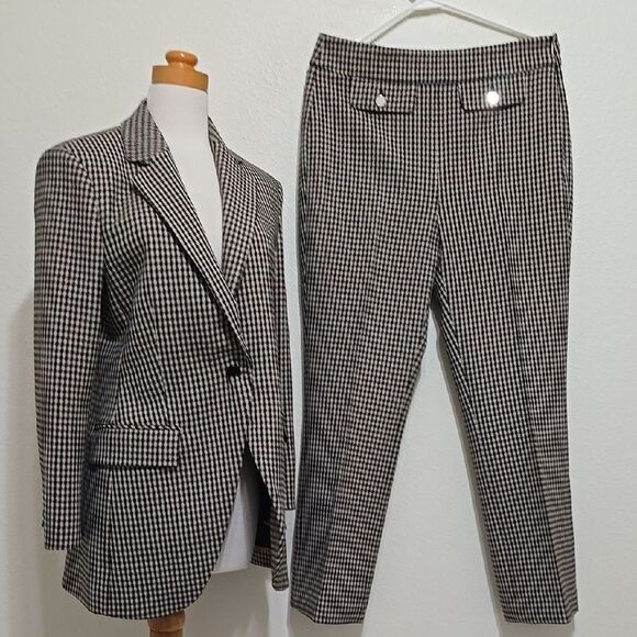 Boss Black and Tan Houndstooth Blazer Suit women's size 8 - Picture 1 of 5